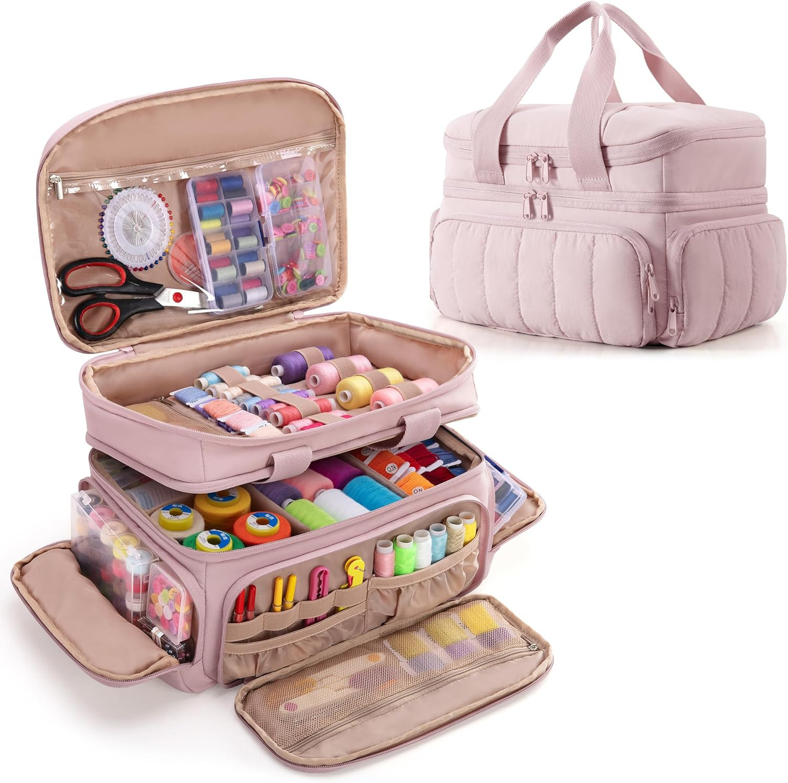 Sewing Organizer Bag Water-Resistant Puffy Storage Case with Pockets and