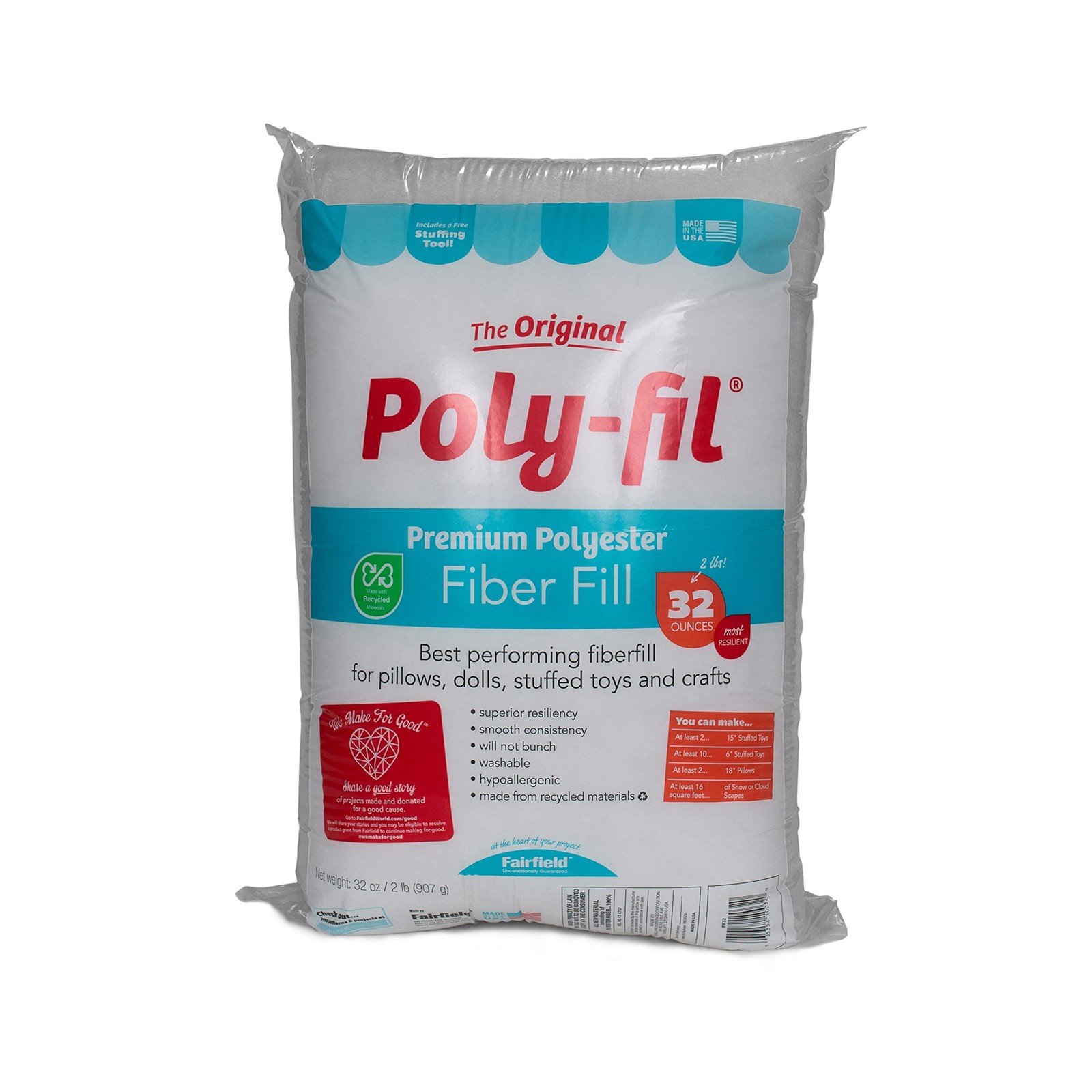 Fairfield The Original Poly-Fil, Premium Polyester Fiber Fill, 32 oz, White