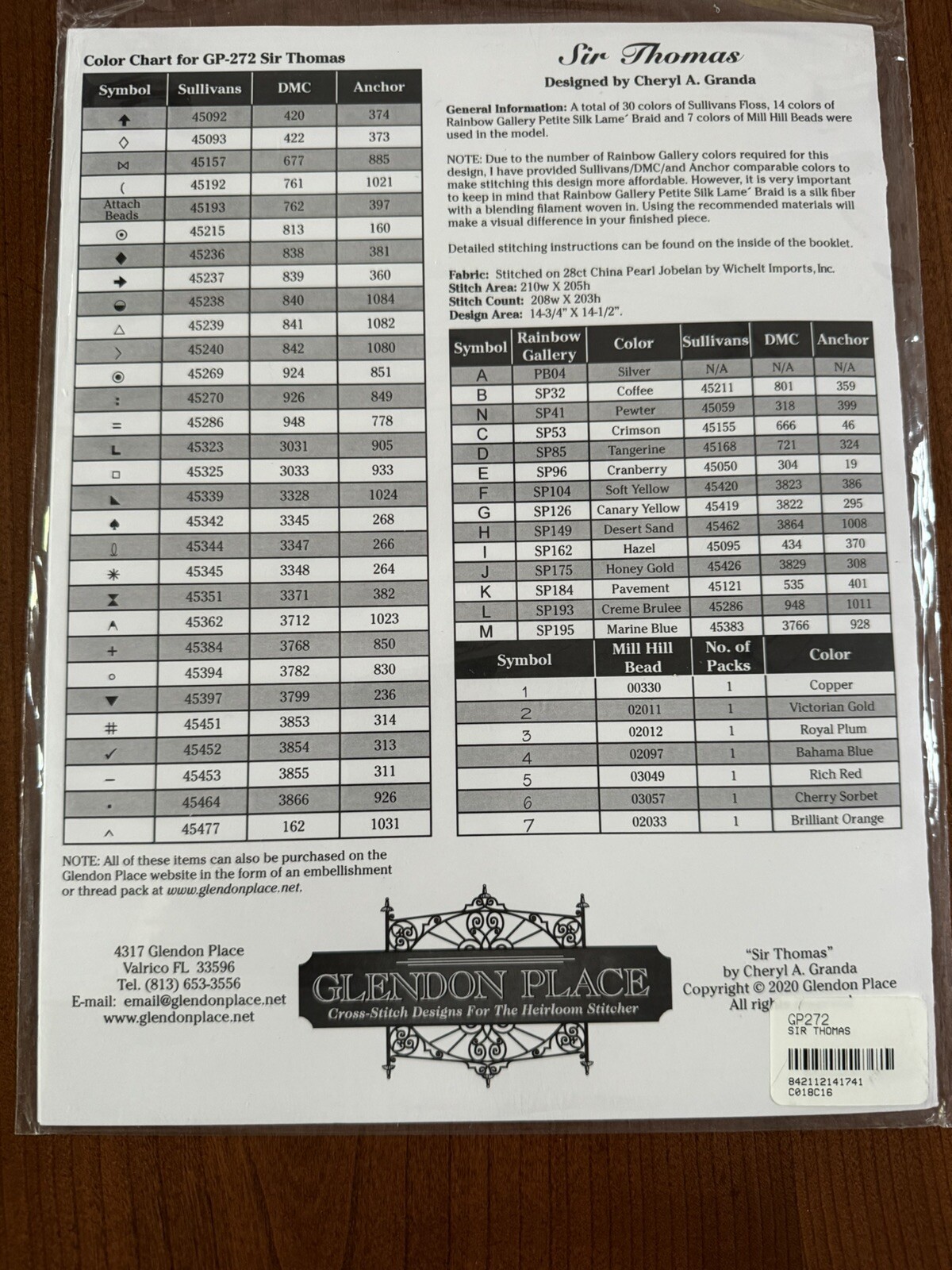Sir Thomas GP-272 by Glendon Place cross stitch pattern