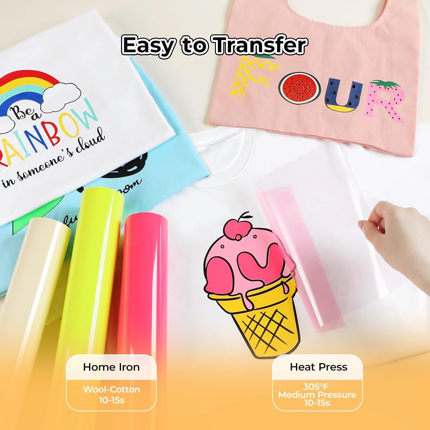 HTVRONT Heat Transfer Vinyl White HTV Rolls – 12″ X 15Ft White Iron on Vinyl for