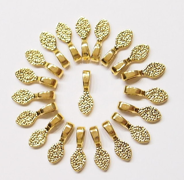 20 Small Antique Gold Oval Glue on Bails, for Pendants, Cameos, Cabochons, Glass