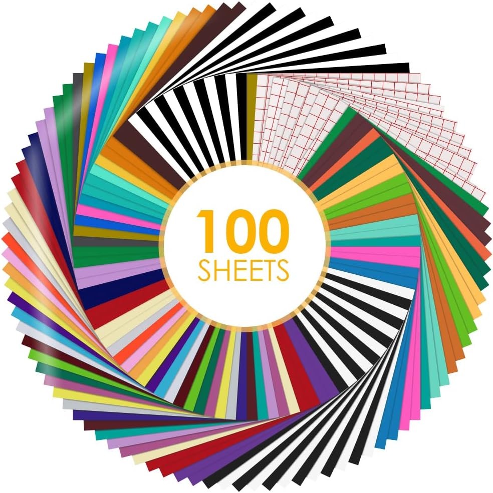 HTVRONT Permanent Vinyl for Cutting Machine-100 pcs 12″x12 Adhesive Vinyl Sheets