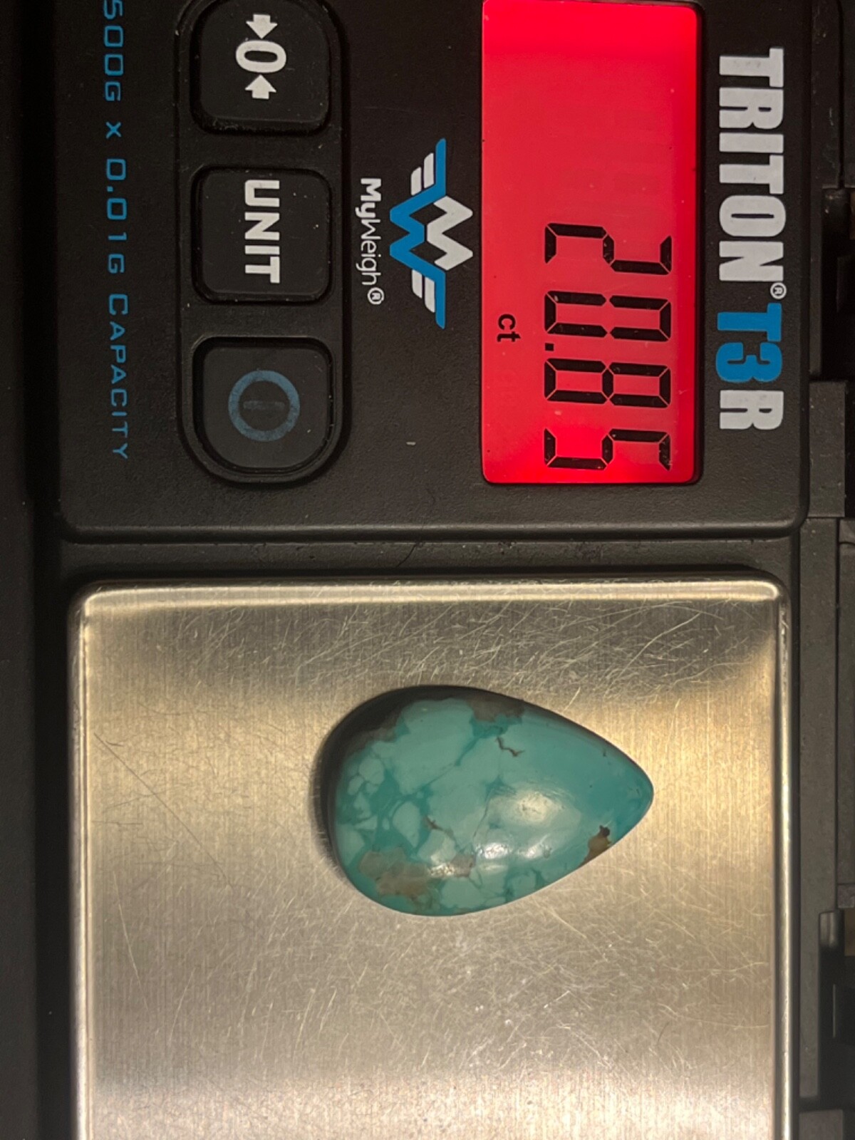 Blue Moon Turquoise 20.85 ctw Pear tear drop Cabochon. Tonopah, Nevada USA mined
