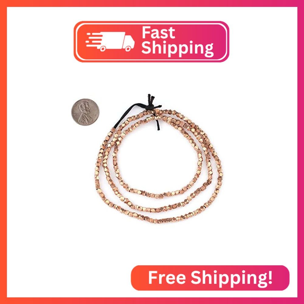 The Bead Chest 3mm Copper Cornerless Cube Beads – Full Strand of Ethnic Metal Sp