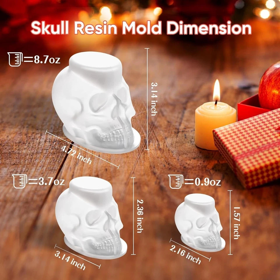 3D Resin Skull Molds, Flexible Clear Silicone Head Molds – 3 Pack White