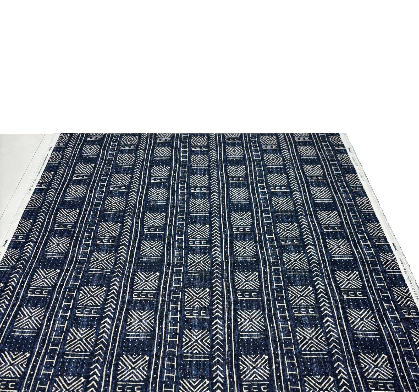 GENEVIEVE GORDER MALI MUD CLOTH INDIGO GEO MULTIUSE LINEN FABRIC BY YARD 54″W