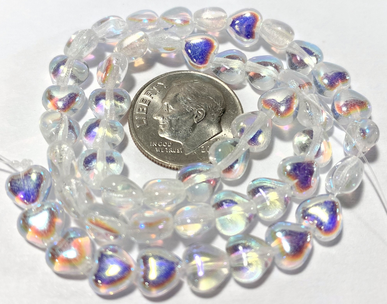 50 Aurora Borealis Crystal Czech Pressed Glass 6mm Heart Beads with 1mm Hole *