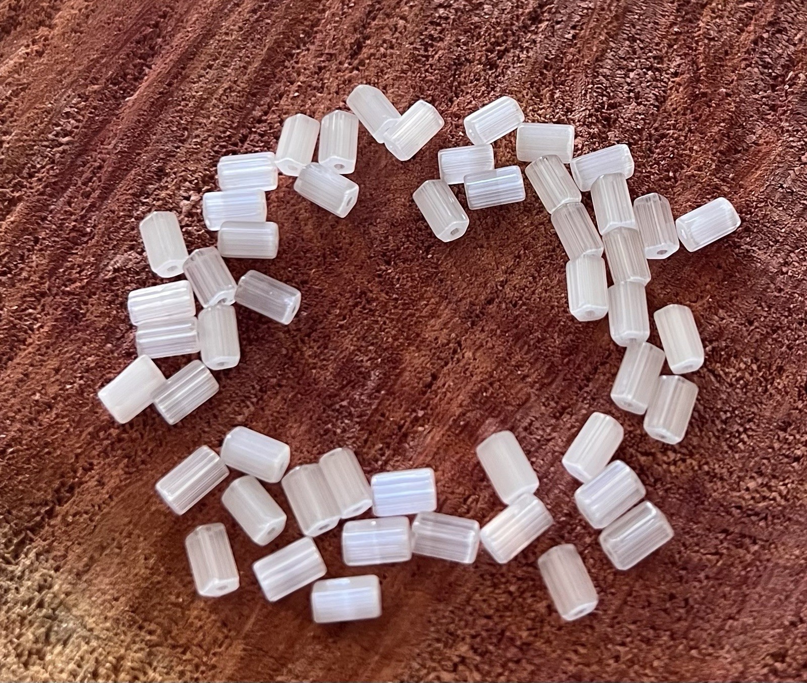 Vintage Beads 6x4mm White Satin Atlas Cylinder Czech Glass
