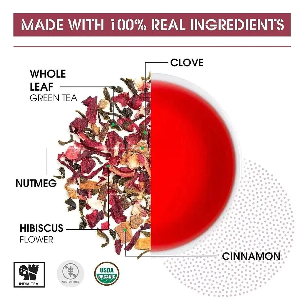 Teabox Organic Hibiscus Cinnamon Clove Green Tea 100g
