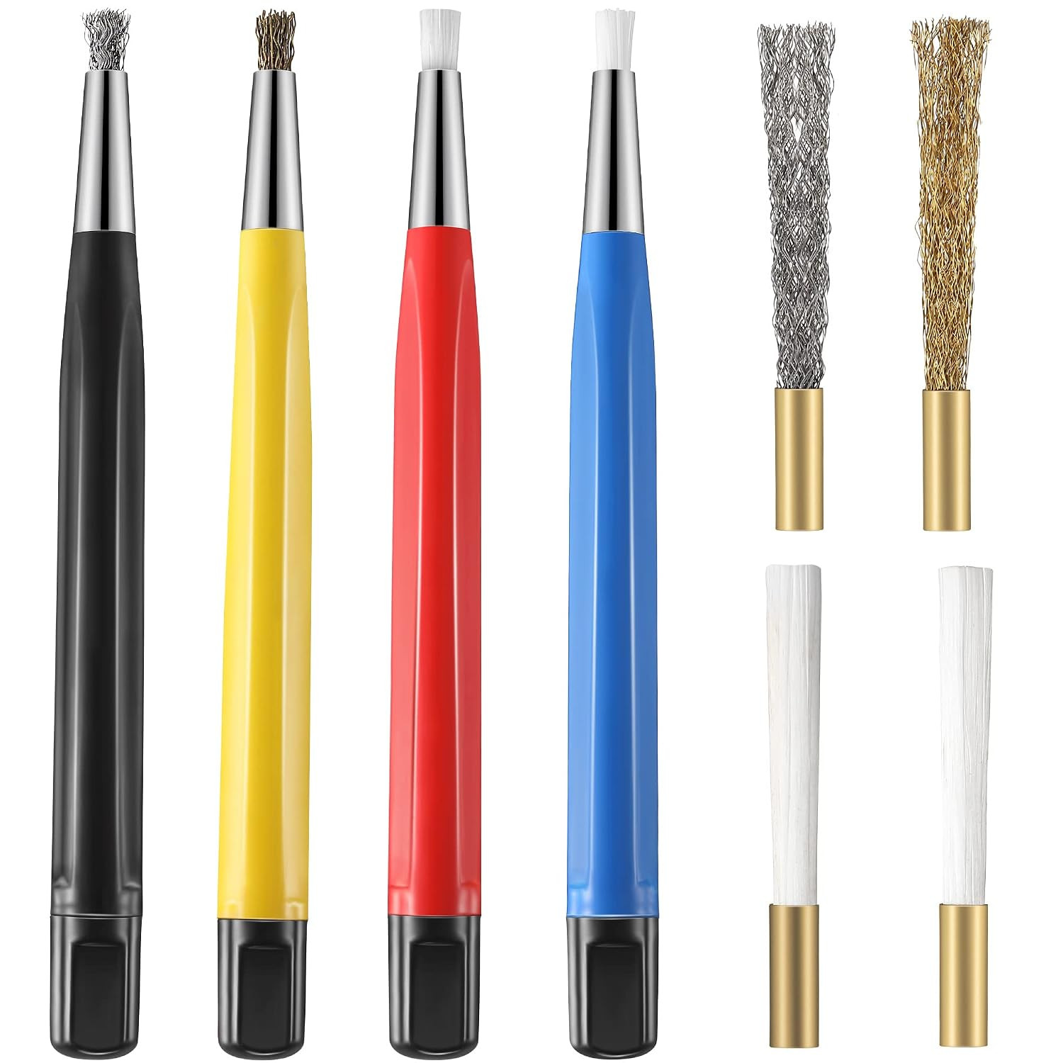 8 Pieces Scratch Brush Pen Set, Pen Style Prep Sanding Brush with Steel, Brass,