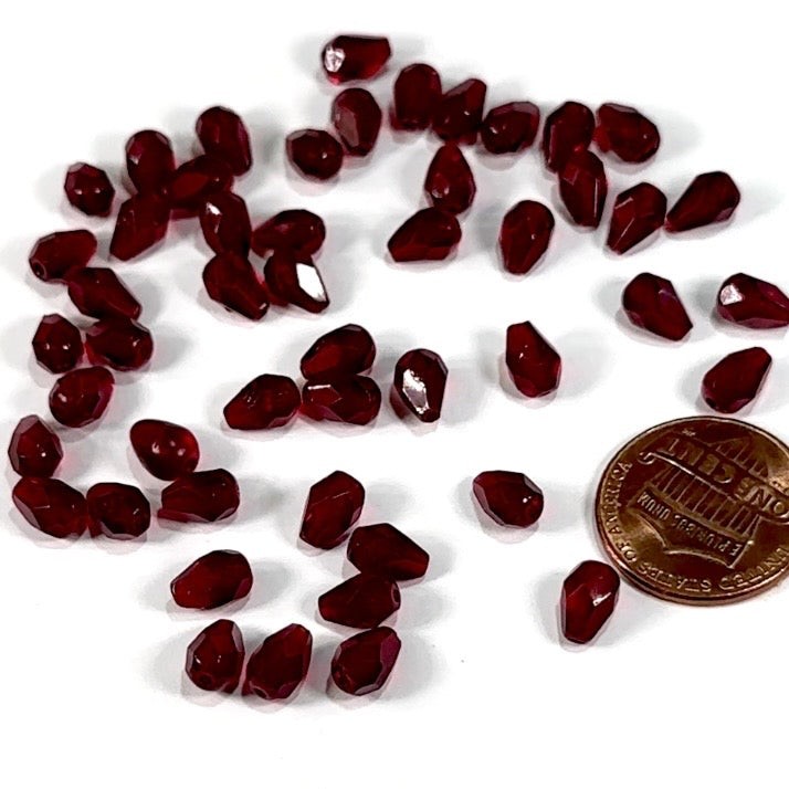 Czech Glass Pear Shaped Fire Polished Beads 7x5mm Garnet dark red Tear Drops 50p