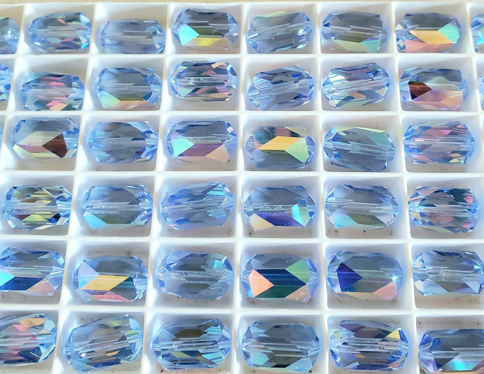 Vintage Swarovski 5204 13.5x9mm Barrel beads Light Sapphire AB (6pcs) Rare