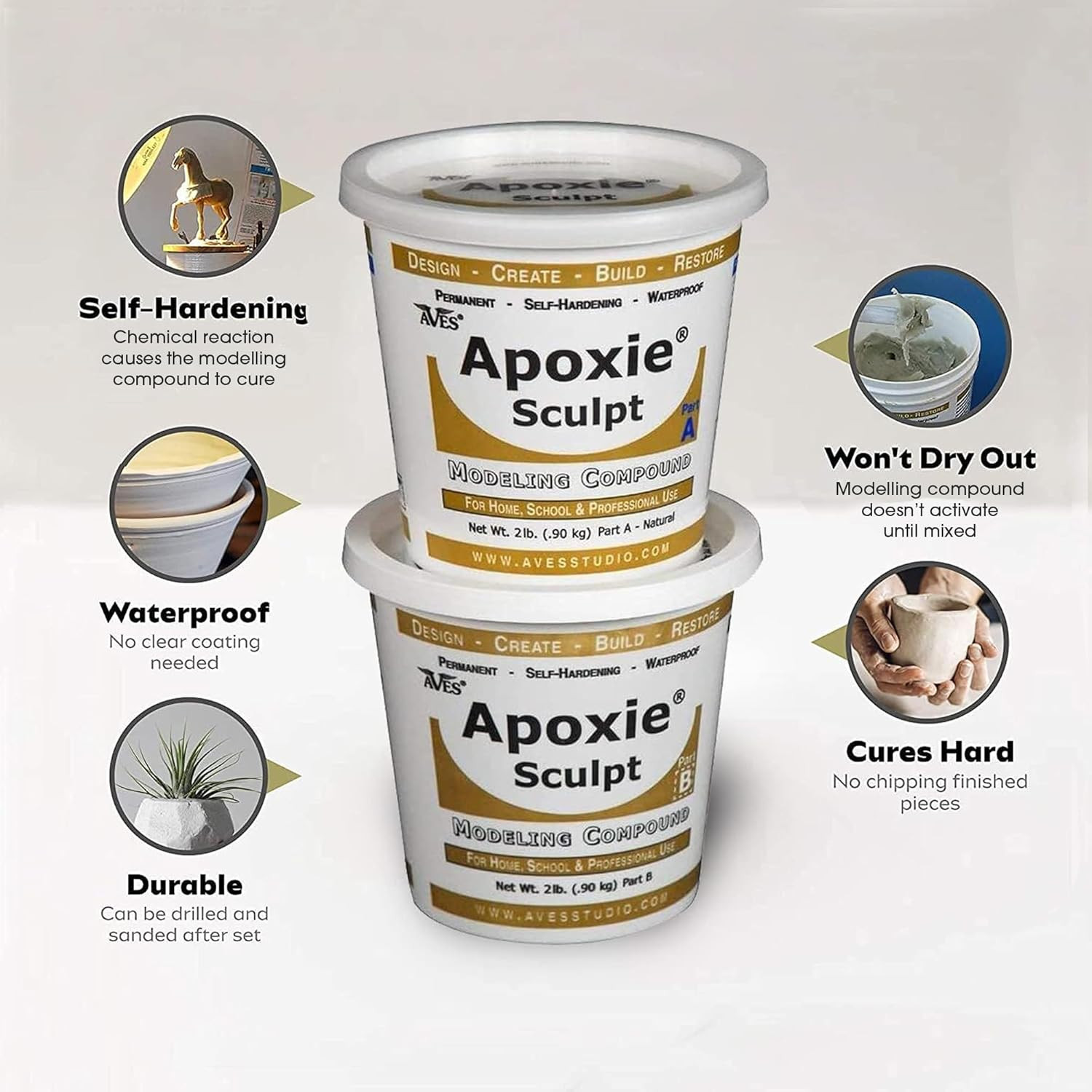 Apoxie Sculpt – 2 Part Modeling Compound (A & B) – 4 Lbs, Apoxie Sculpt for Scul