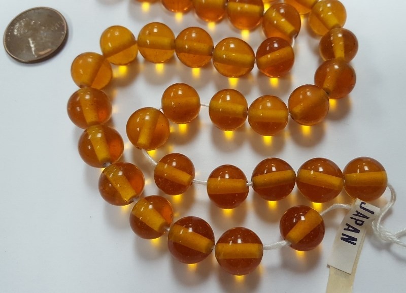 50 VINTAGE JAPAN 1950’s CHERRY BRAND GLASS TOPAZ 11mm. SMOOTH ROUND BEADS 4695