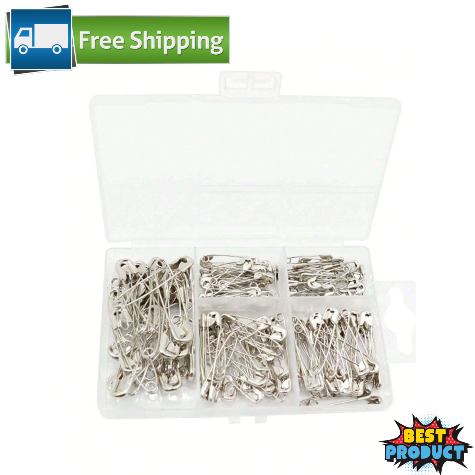 Safety Pins 150pc Assorted Sizes Silver Pins Bulk – Small & Large Heavy Duty Pin