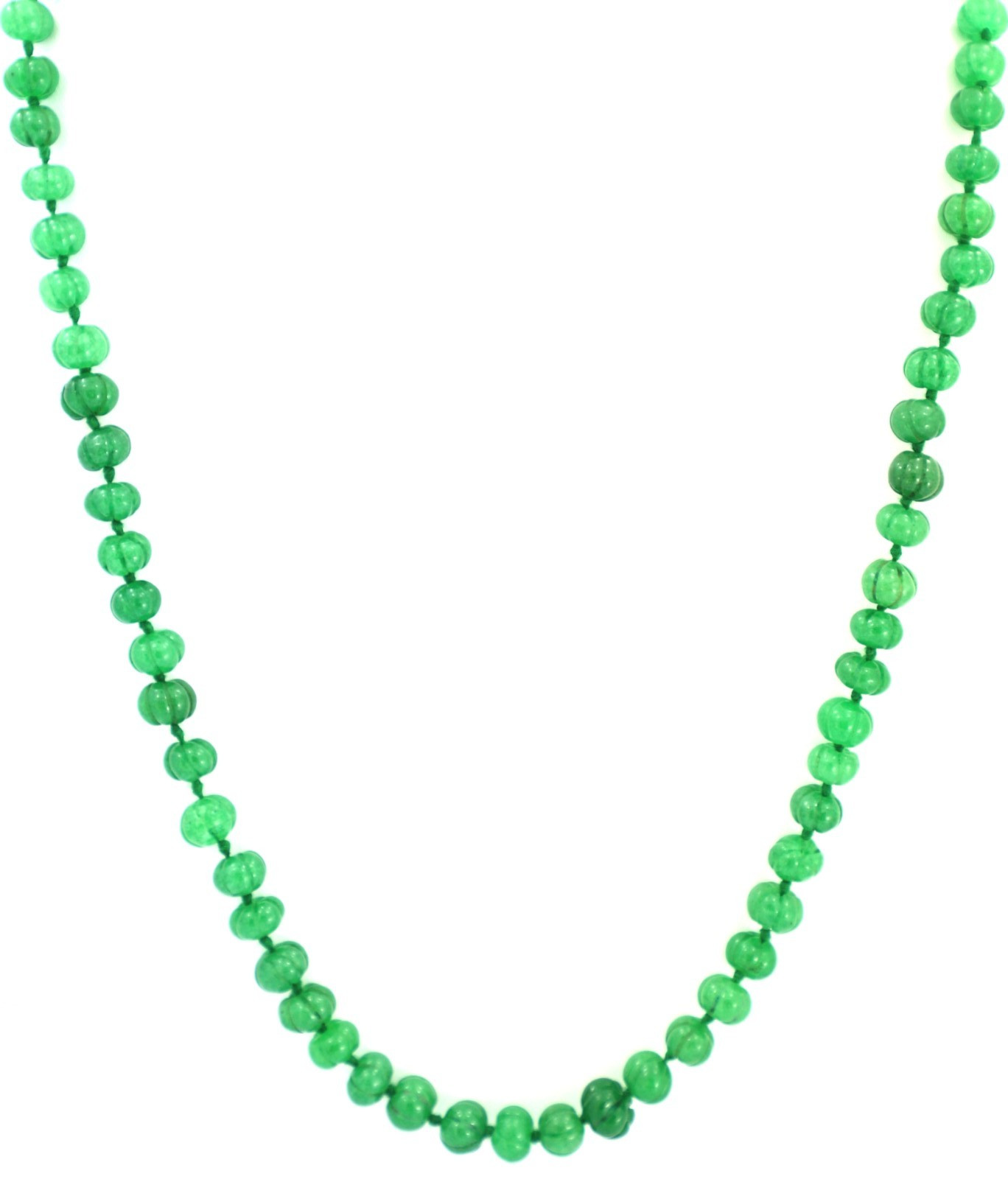 Natural Emerald Melon Cut Beads Strand, 307 Carat Green Gemstone Beaded Necklace