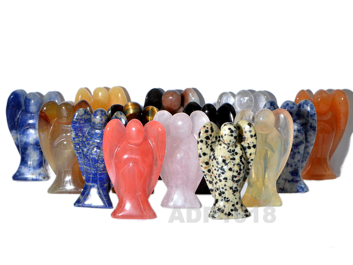 Healing Crystal Gemstone Carved Pocket Crystal Guardian Angel Figurines 2 inch