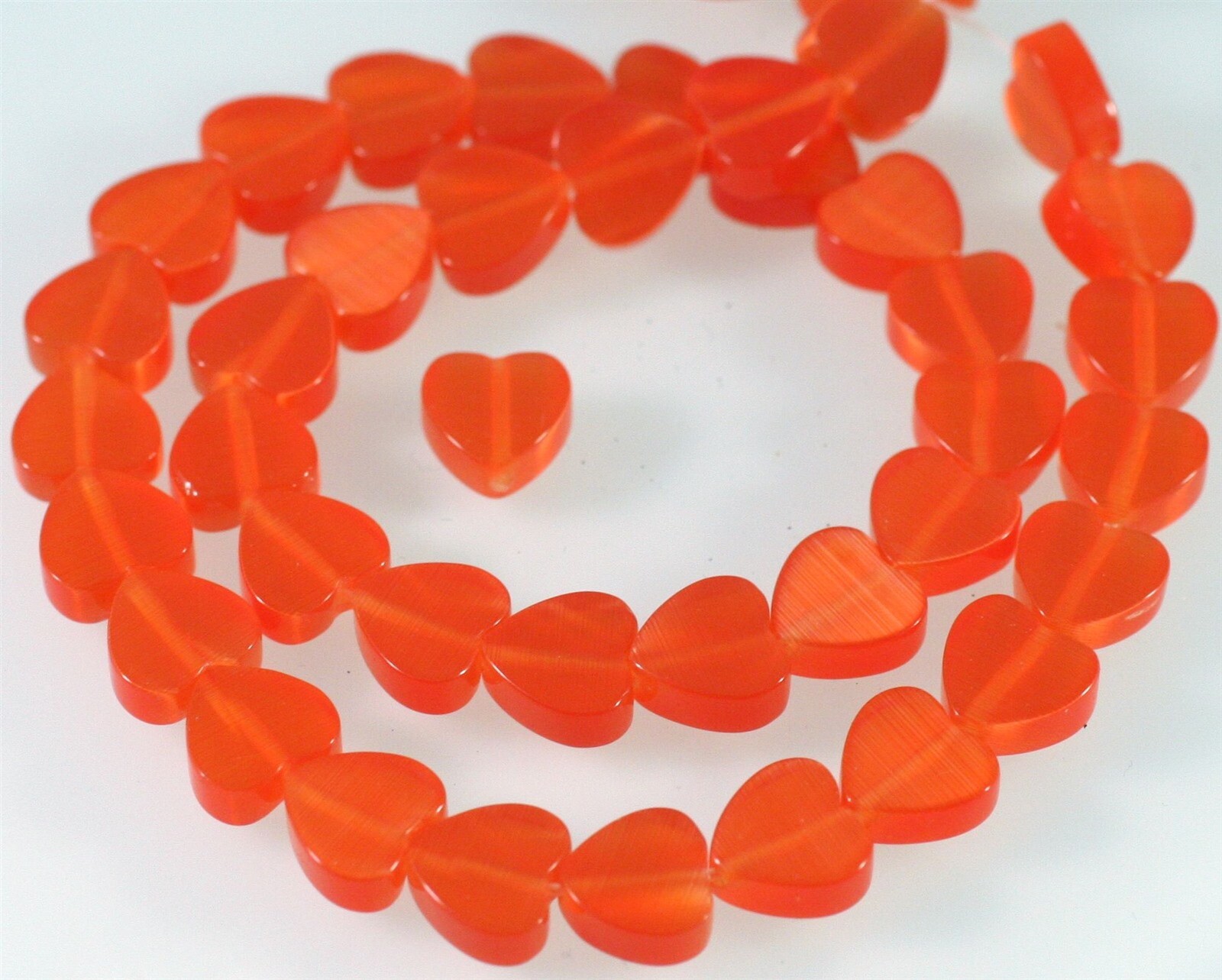 Dark Orange Cat’s Eye Fiber Optic Glass 8x8mm Flat Heart Beads 1 Strand(50) *