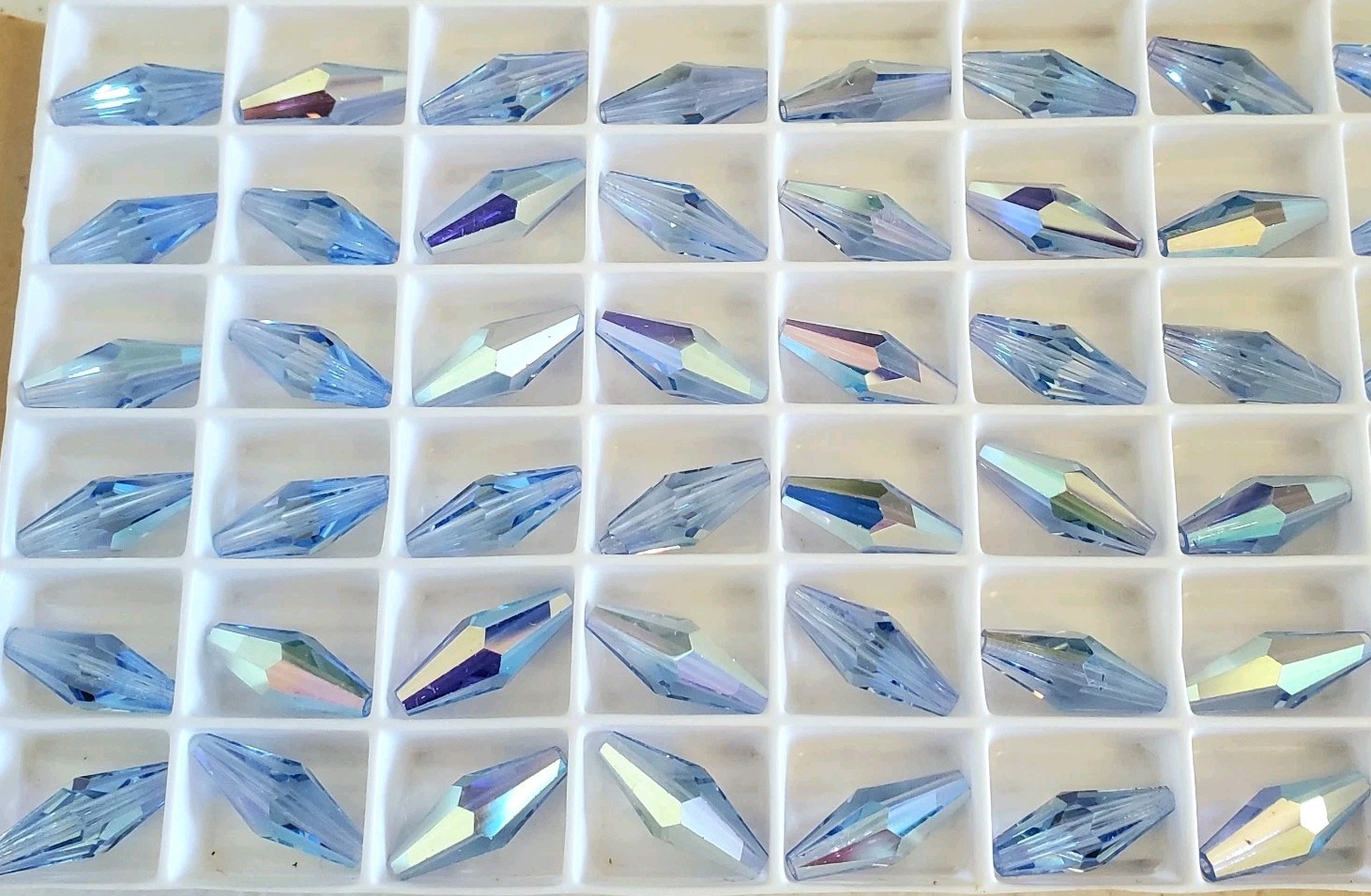 Vintage Swarovski 5205 15x6mm Elongated Bicone Beads Light Sapphire AB (8pcs)