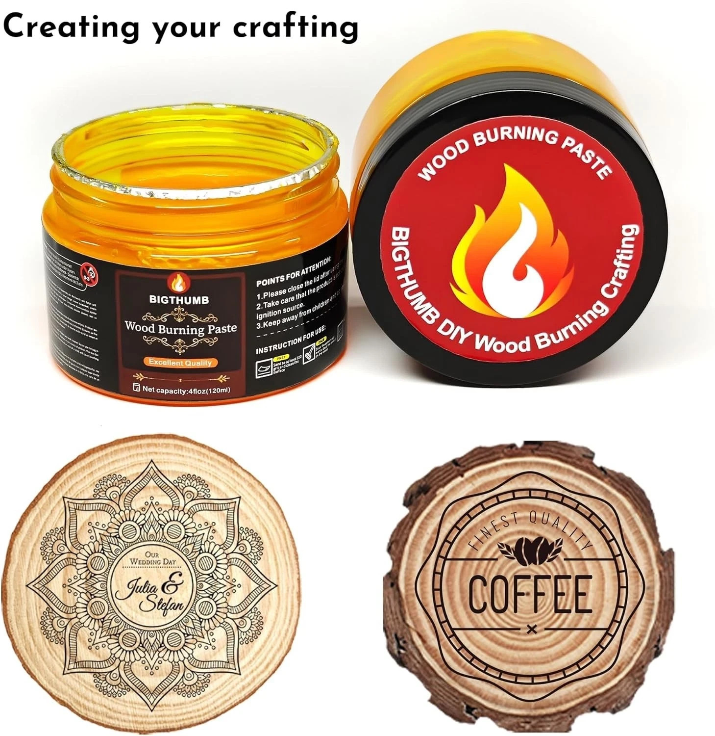 Wood Burning Gel Kit 4 OZ | Heat Activated Non-Toxic Paste for DIY Crafting