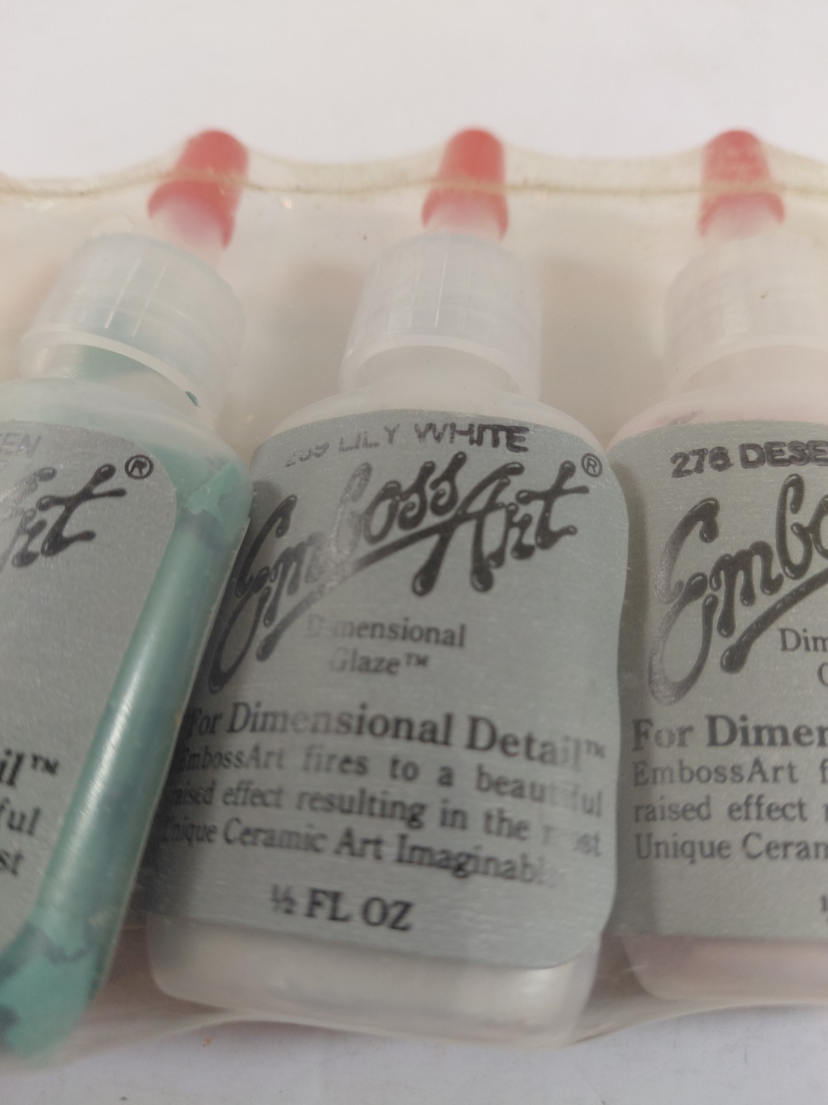 Vintage EmbossArt Dimensional Glaze Set of 6 Ceramic Art Detail Paints 1/2 FL OZ