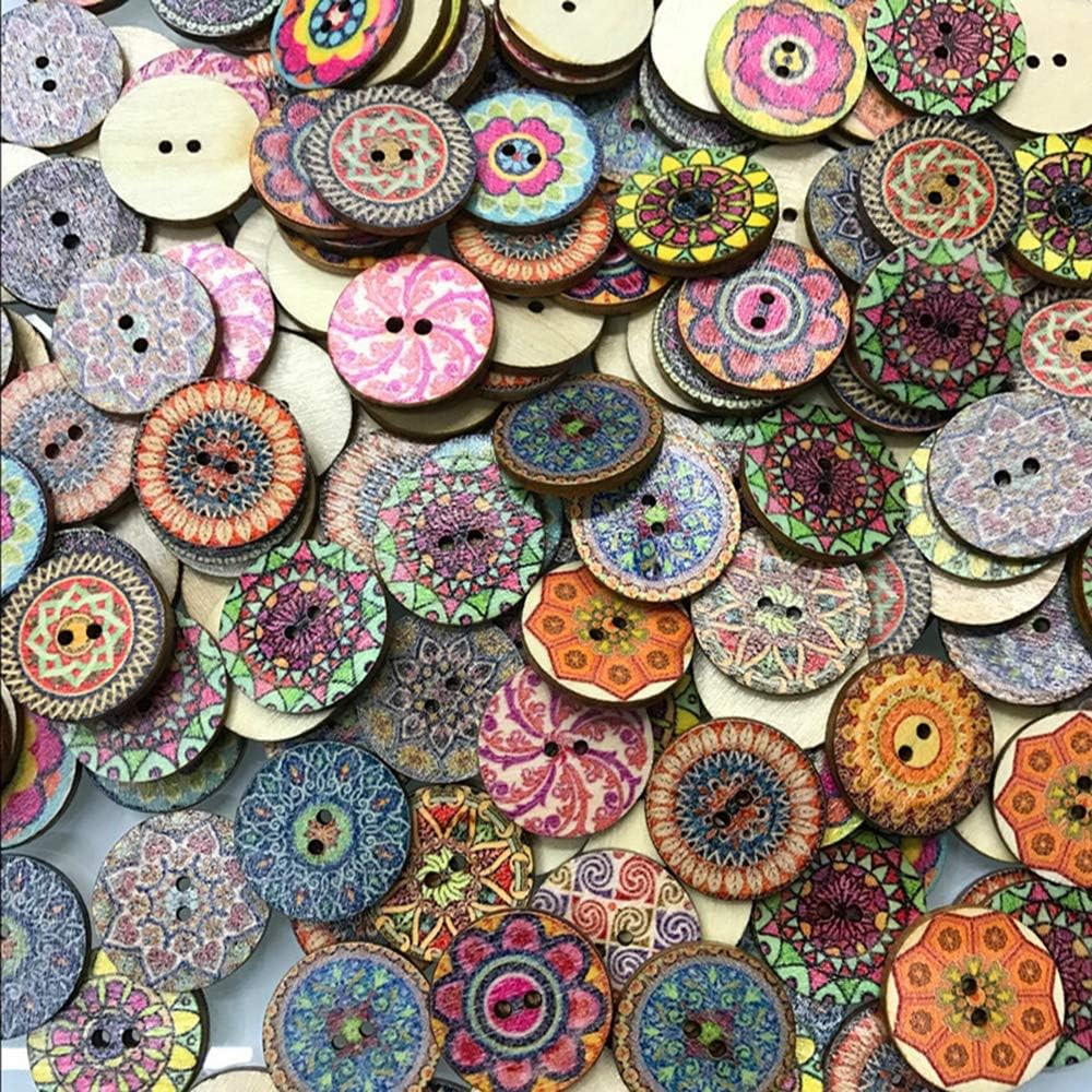 200 PCS Wood Buttons Vintage Wood Buttons with 2 Holes for DIY Sewing Craft