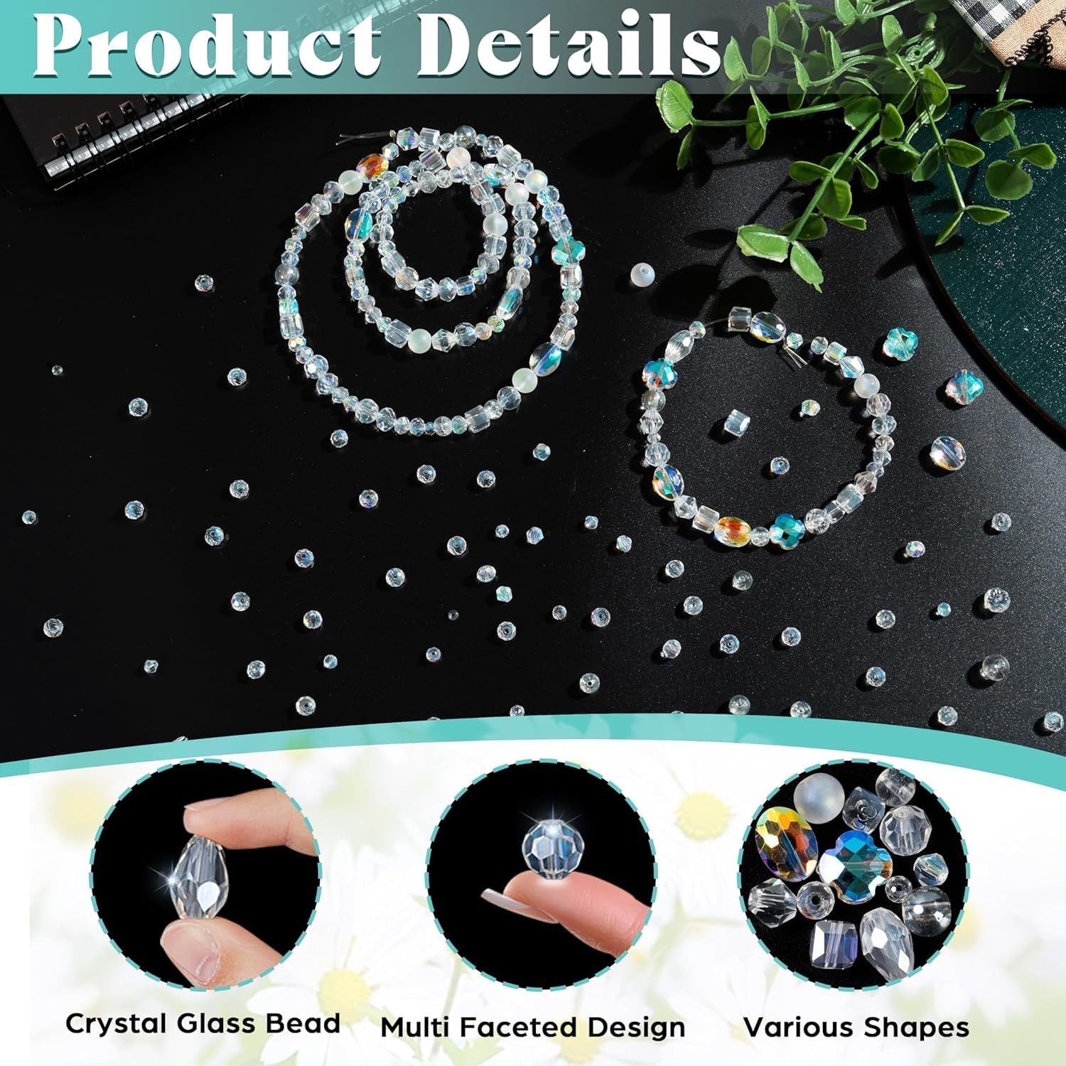 636Pcs Glass Beads for Jewelry Making, Assorted Crystal Beads with Loose Beads