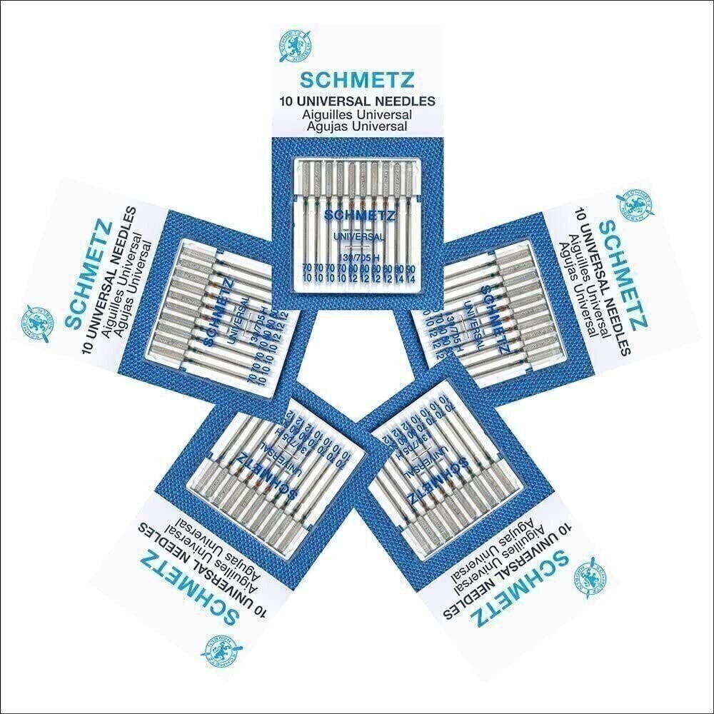 50 Schmetz Universal Sewing Machine Needles –  Assorted sizes – Box of 5 cards