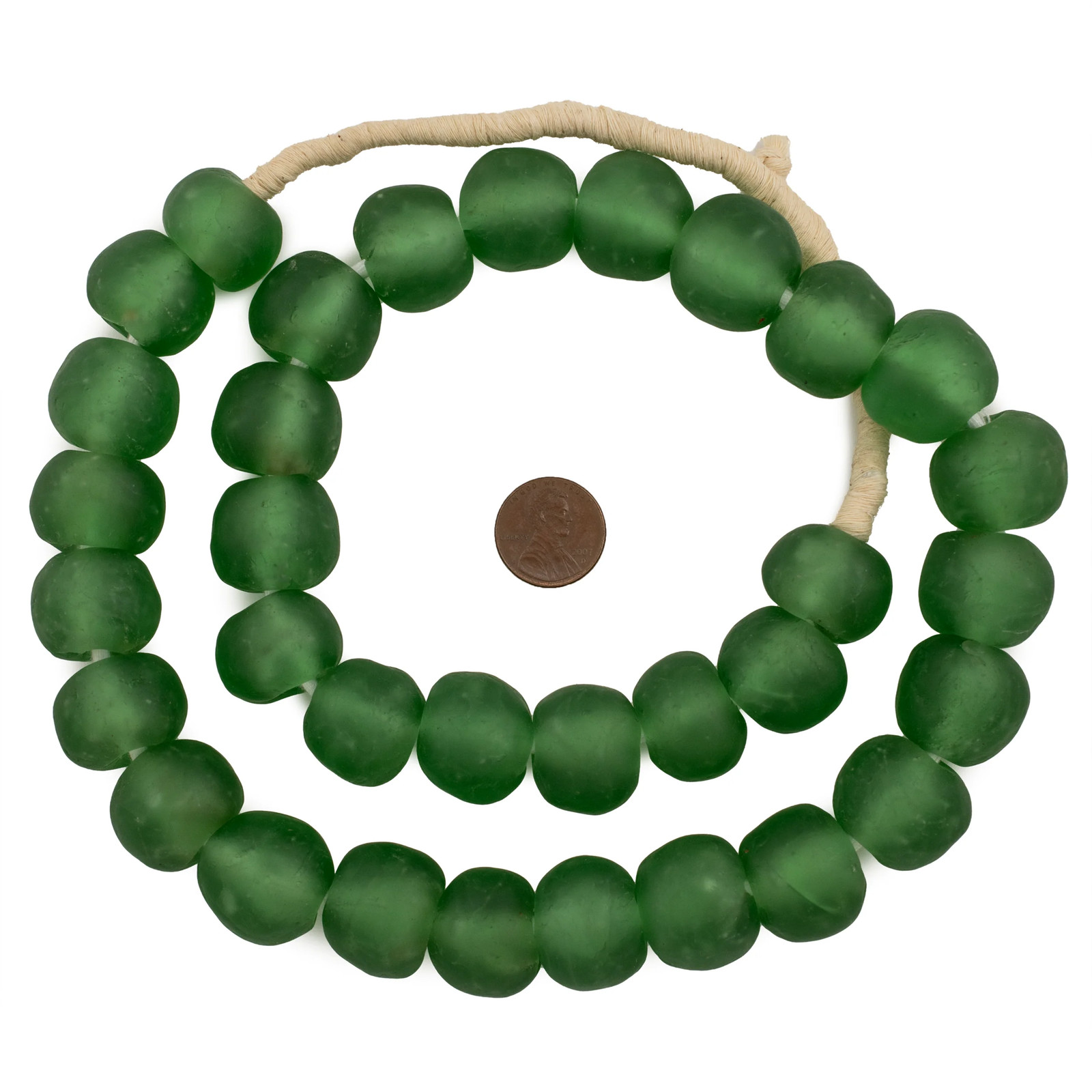 Light Green Recycled Glass Beads 18mm Ghana African Sea Glass Round Large Hole