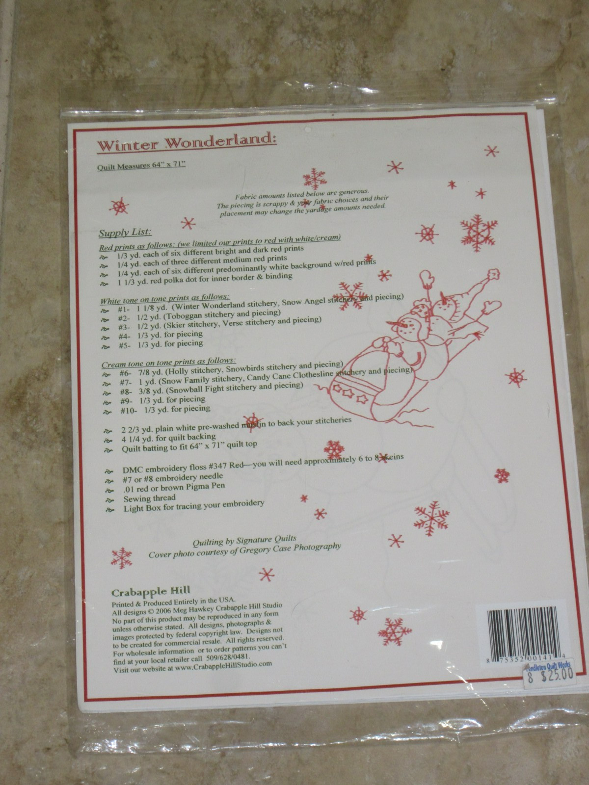 NEW CRAB-APPLE HILL 2006 QUILT PATTERN #408 WINTER WONDERLAND 64″ X 71″ +++