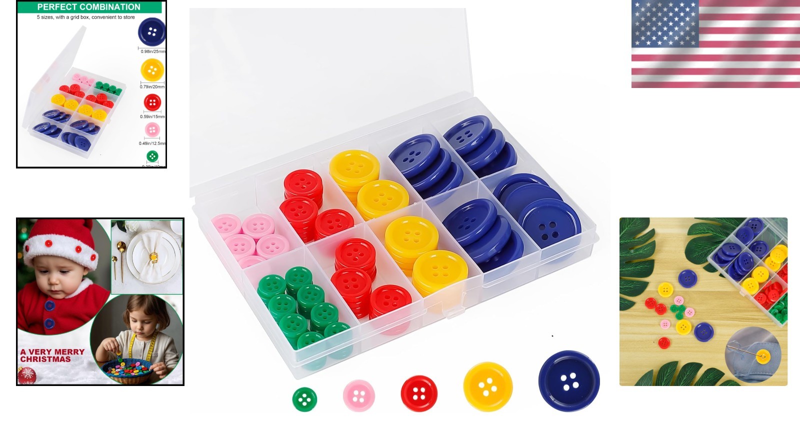 Creative 100 Pcs Colorful Eco-Friendly Sewing Buttons in 5 Versatile Sizes