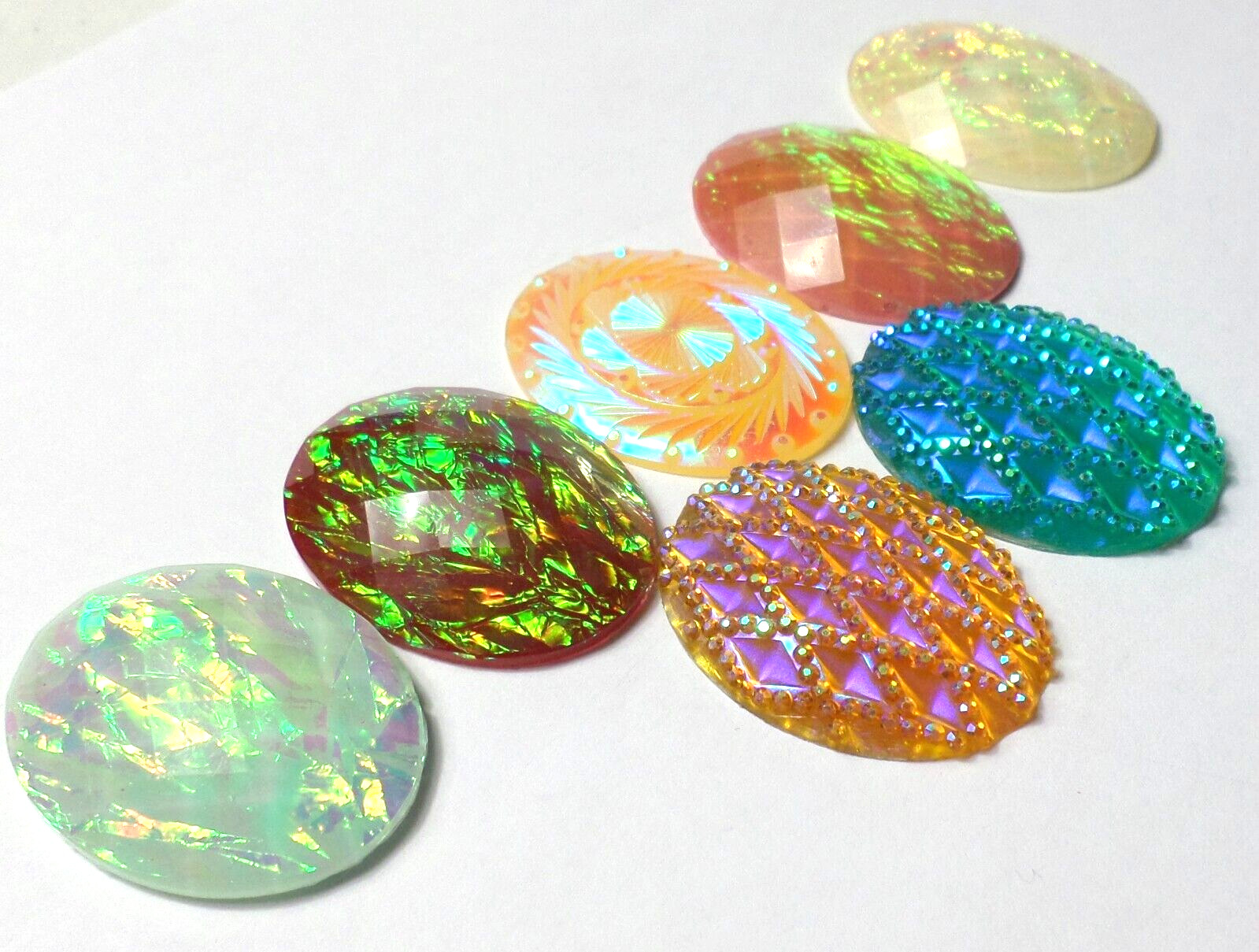 7 Colors 40x30mm Vertical or Horizontal Acrylic Faceted Faux Opal Cameos, Cabs