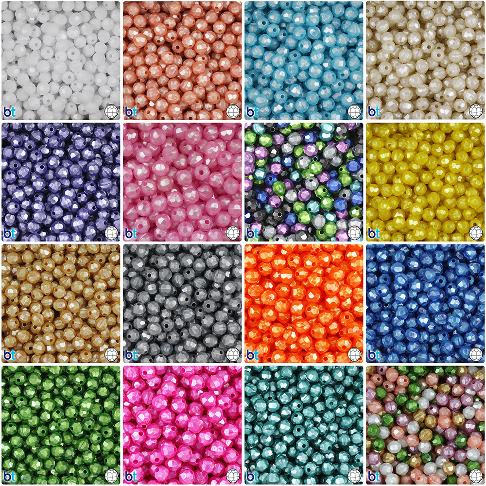 BeadTin Pearl 8mm Faceted Round Plastic Craft Beads (450pcs) – Color choice