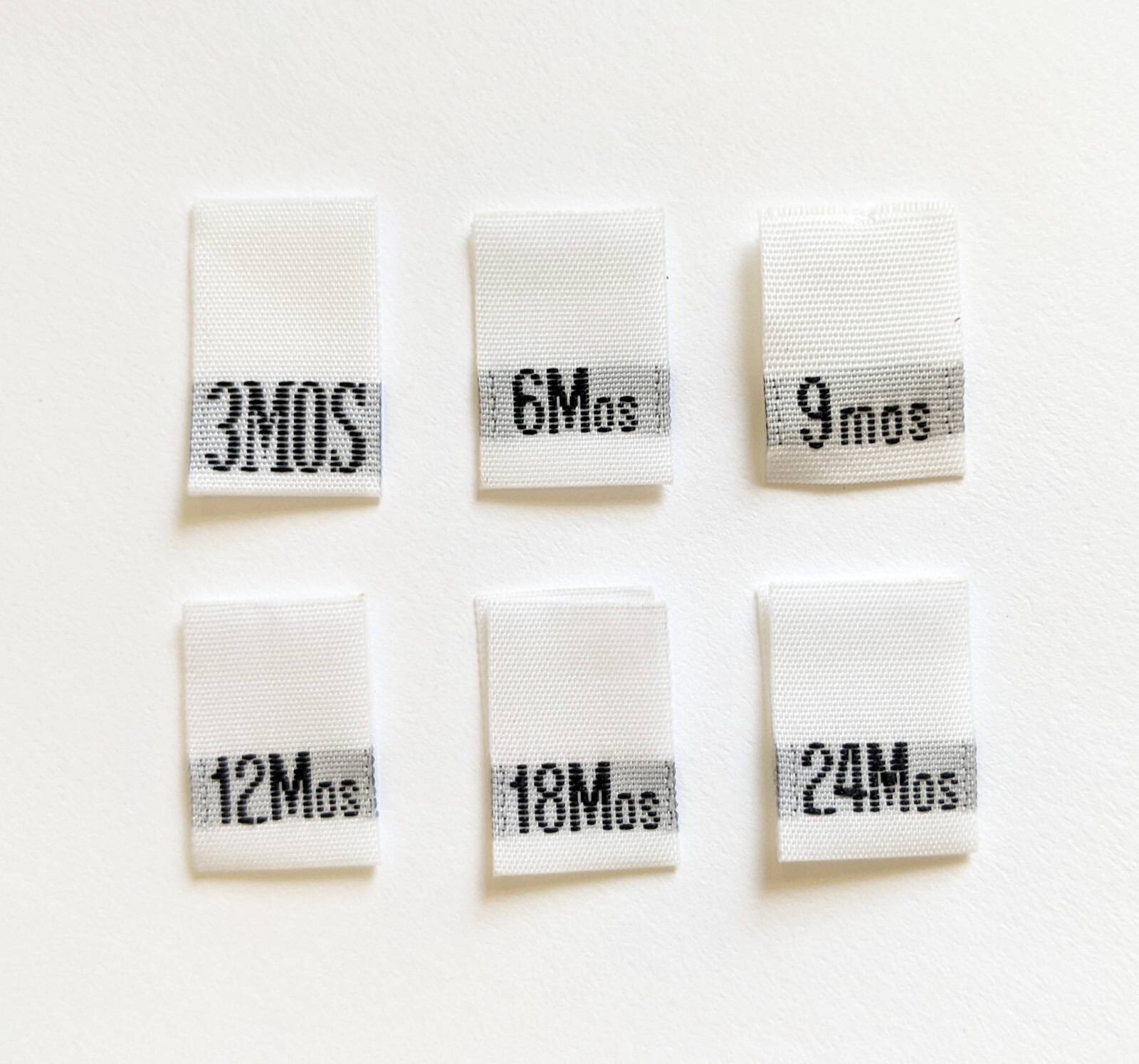 120PC WOVEN INFANT SEWING CHILD CLOTHING LABEL SIZE TAGS – 3 6 9 12 18 24 MONTHS