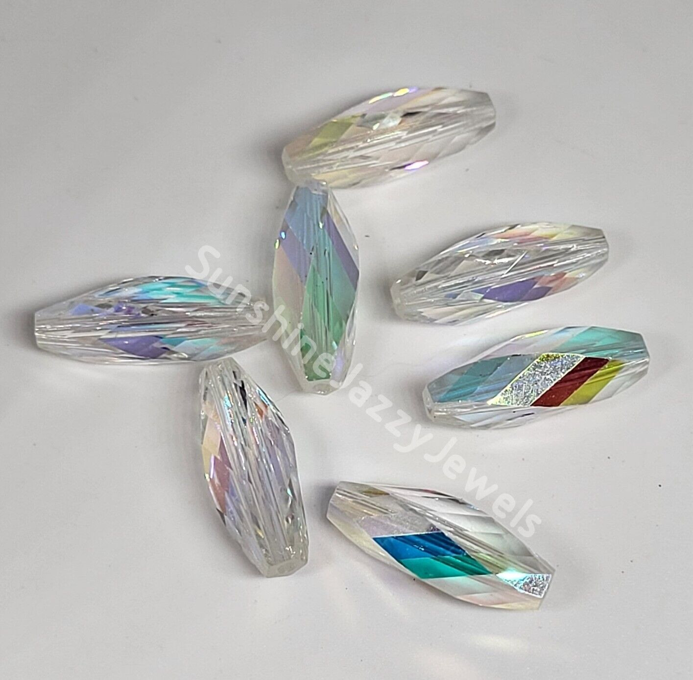 6pc Swarovski Crystal Clear AB 15x6mm Twisted Oval 5206 Beads; Vintage!