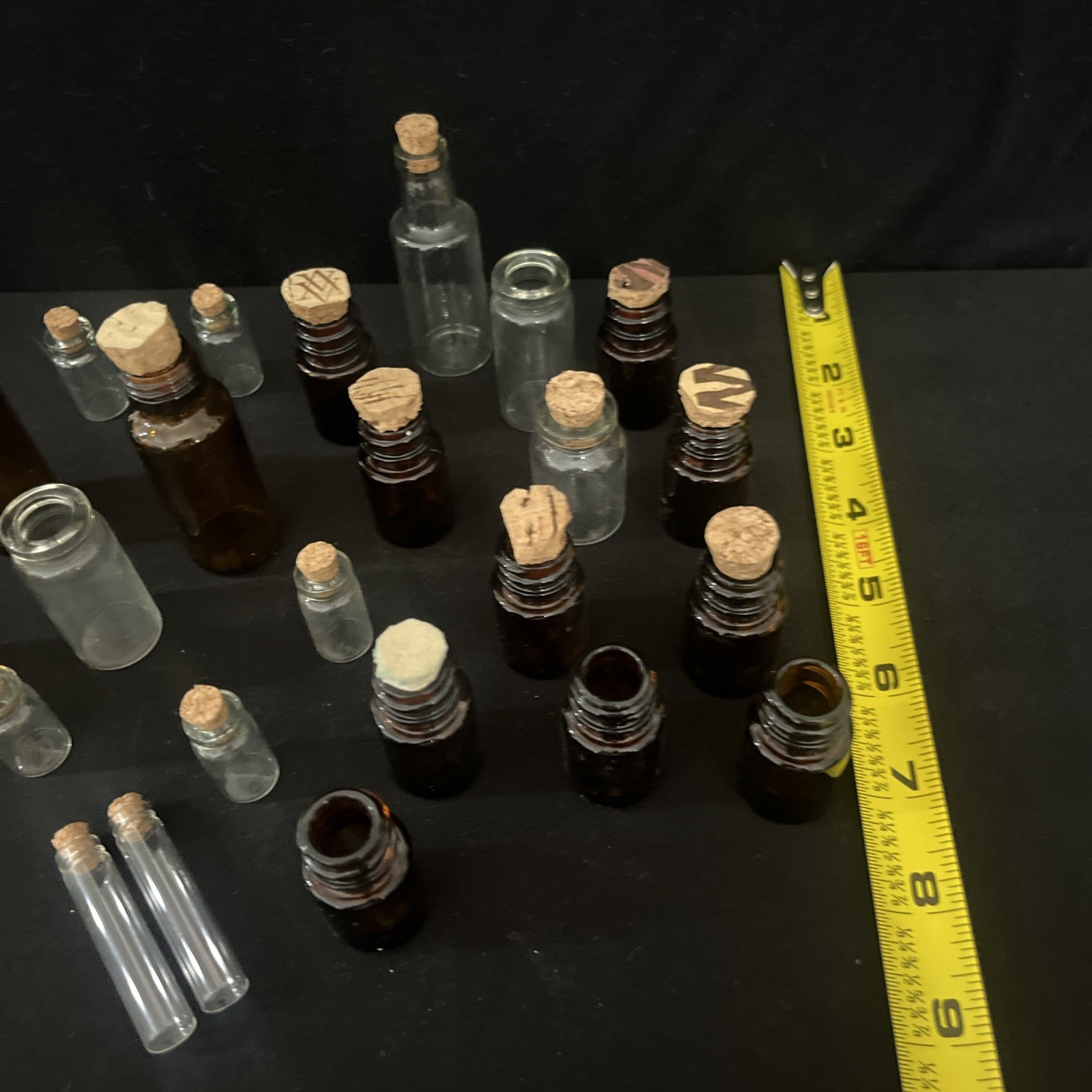 Bulk Lot 24 Mini Glass Bottles Vials Cork Top Apothecary Amber Clear Craft DIY