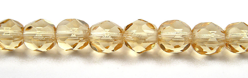 Czech Fire Polished Round Faceted Glass Beads in Light Colorado Topaz, 16″ str