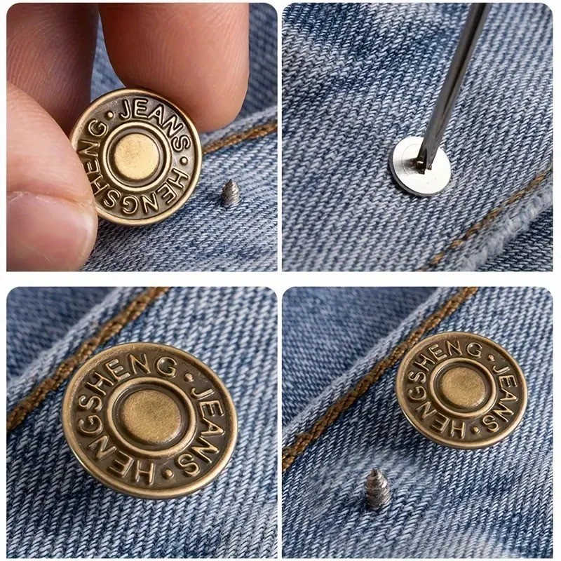10PCS Adjustable No-Sew Jeans Buttons Metal Snap Fasteners for Denim Pants