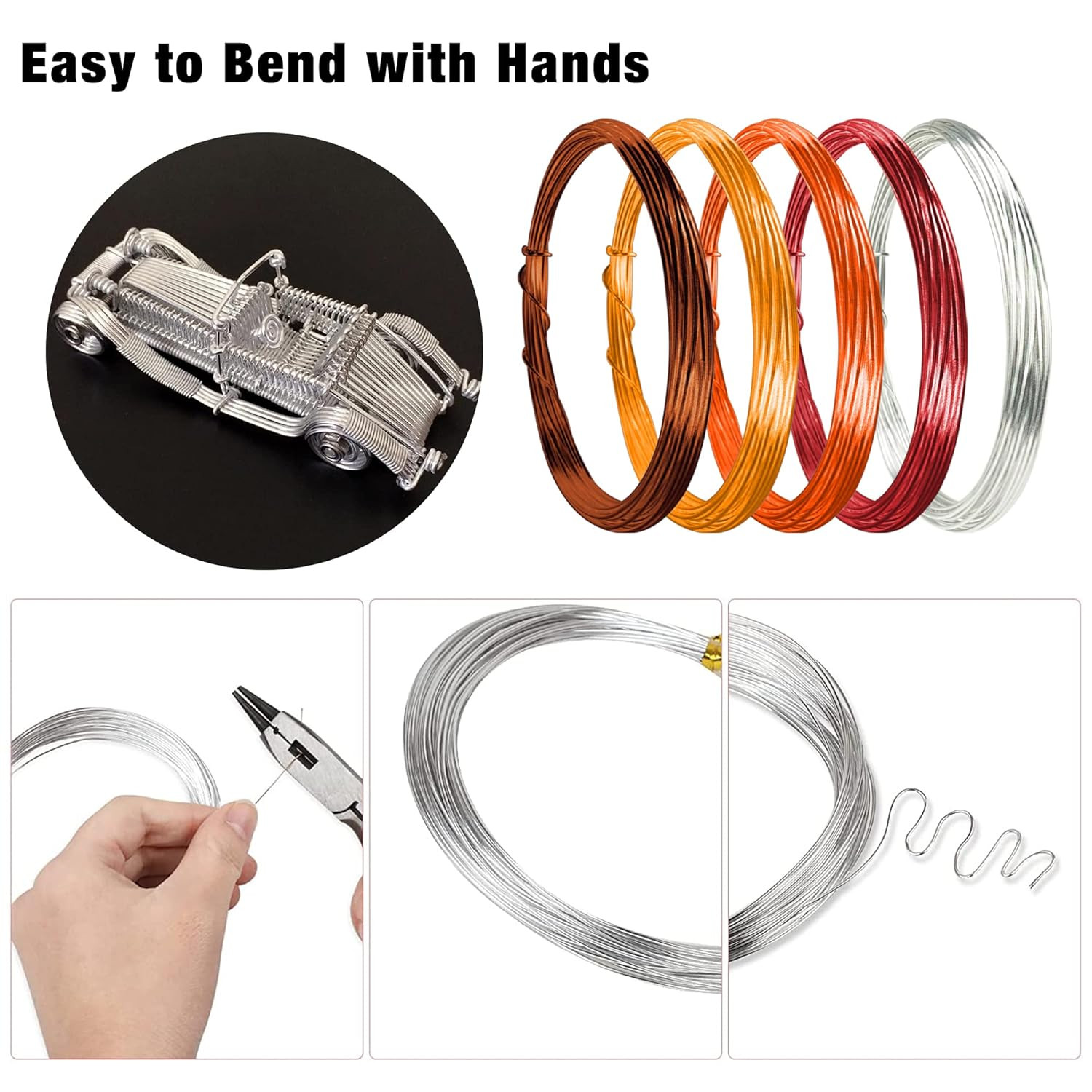 12 Rolls Colored Aluminum Craft Wire 196.8 Feet 18 Gauge 1Mm Flexible Anodized C