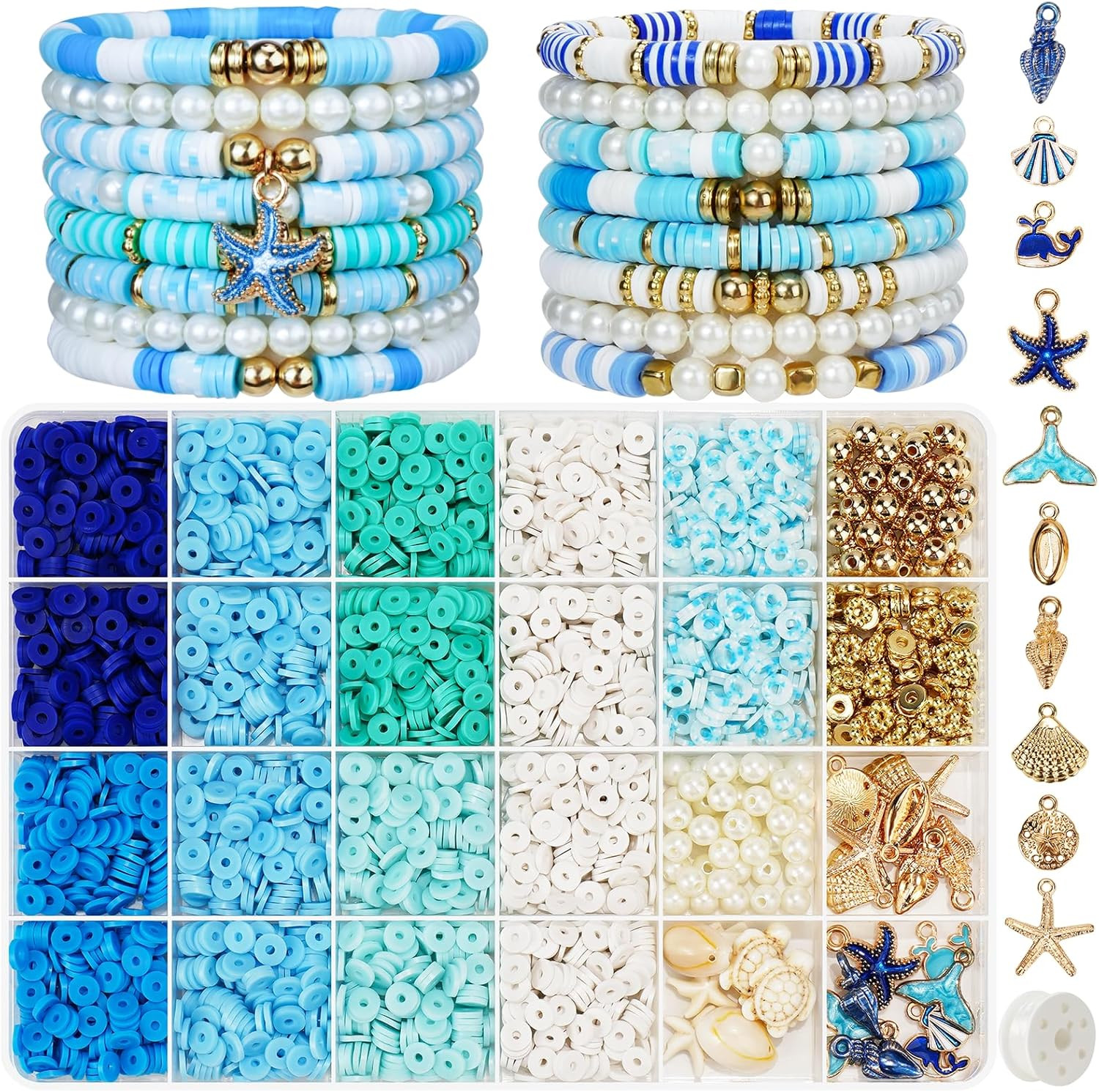 Clay Beads for Bracelets, Blue Winter Clay Beads Bracelet Making Kit with Golden