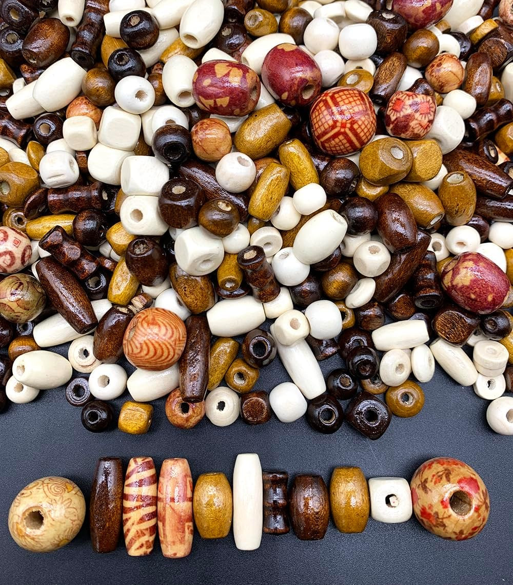 1020 Pcs Assorted Printed Wooden Beads for Jewelry Making and Craft Projects