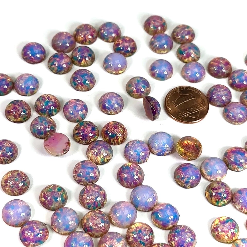 Silver Opal FireOpal Silver Inlaid Vintage Czechoslovakian Cabochons 72pcs 11mm