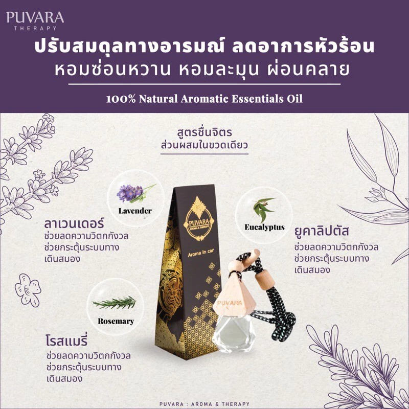 Puvara 100% Natural Extracts Aromatic in Car 80ml, No Alcohol, Allergy therapy