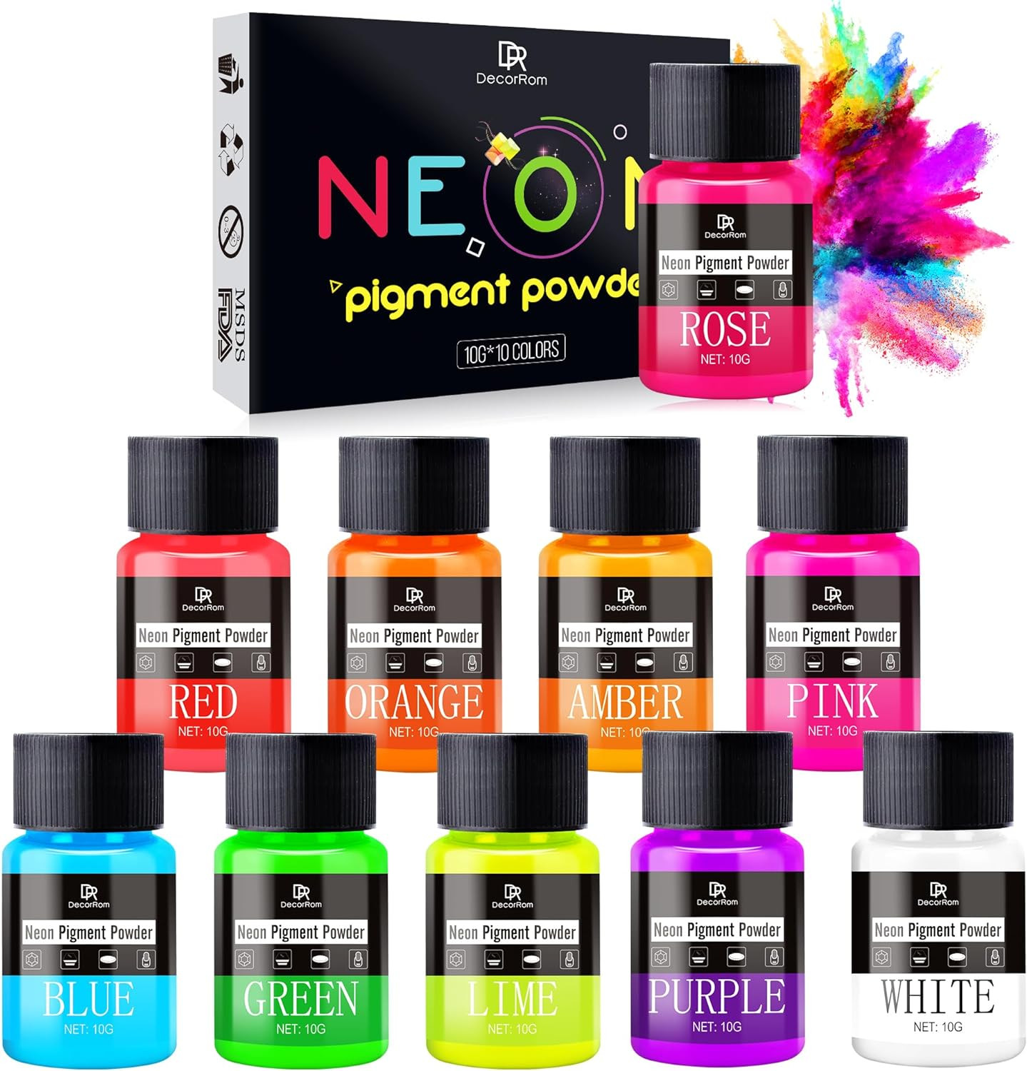 Neon Pigment Powder – 10 Colors Fluorescent Mica Powder for Epoxy Resin