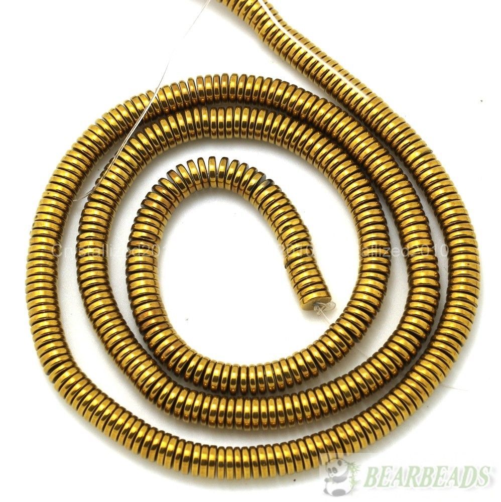 Natural Hematite Gemstone 1mm 2mm 3mm 4mm 6mm Heishi Beads Silver Gold 16″