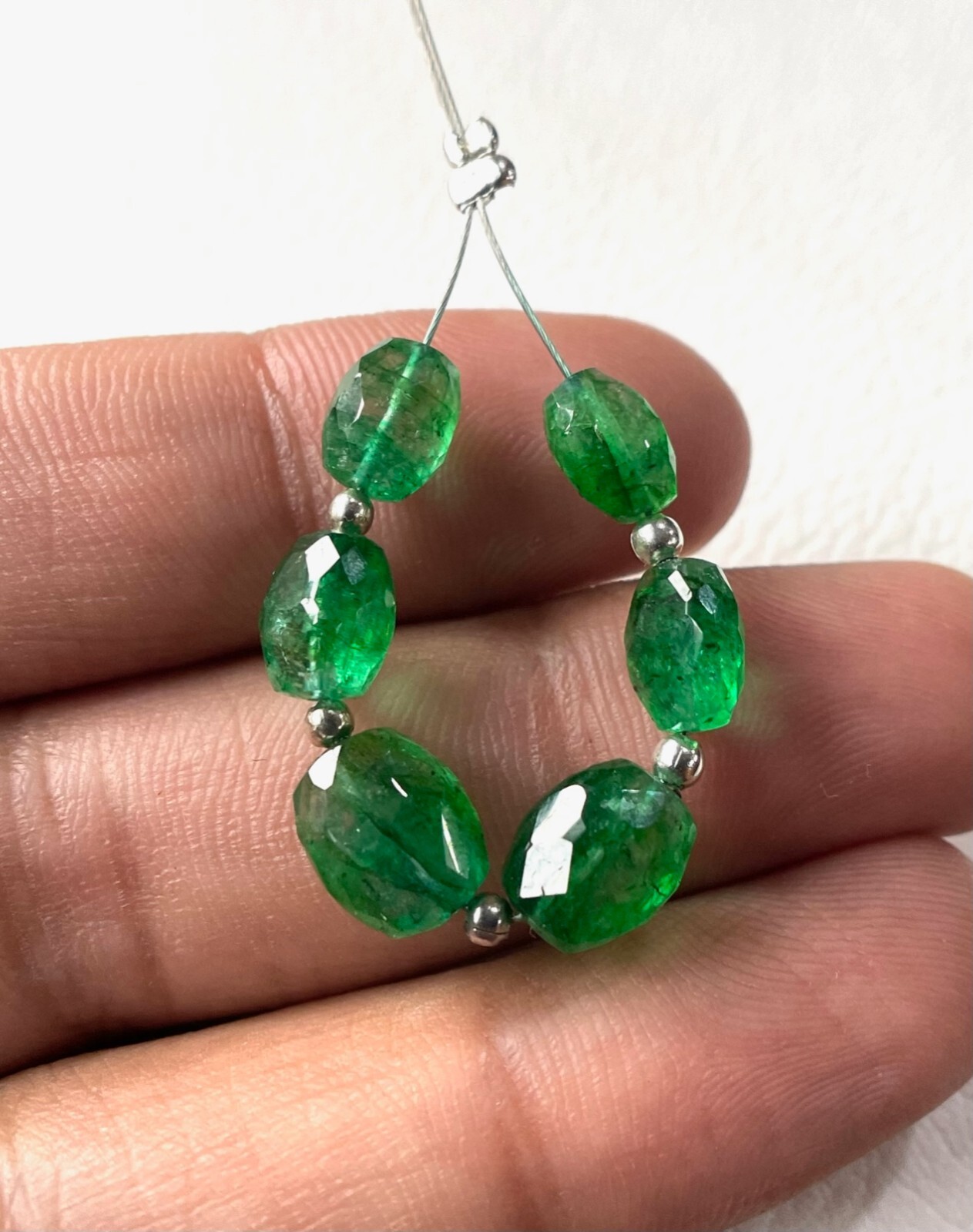 10-12 mm.Natural Zambian Emerald Briolette Faceted Oval Beads Gemstone 6 Pieces