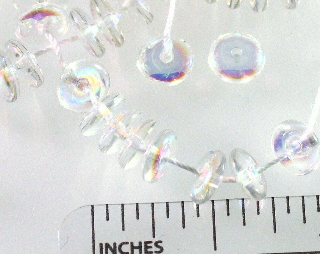 100 Aurora Borealis Clear Czech Pressed Glass 6mm Rondelle Disk Spacer Beads *