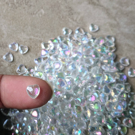 6mm iridescent hearts – AB clear, pink, purple, blue