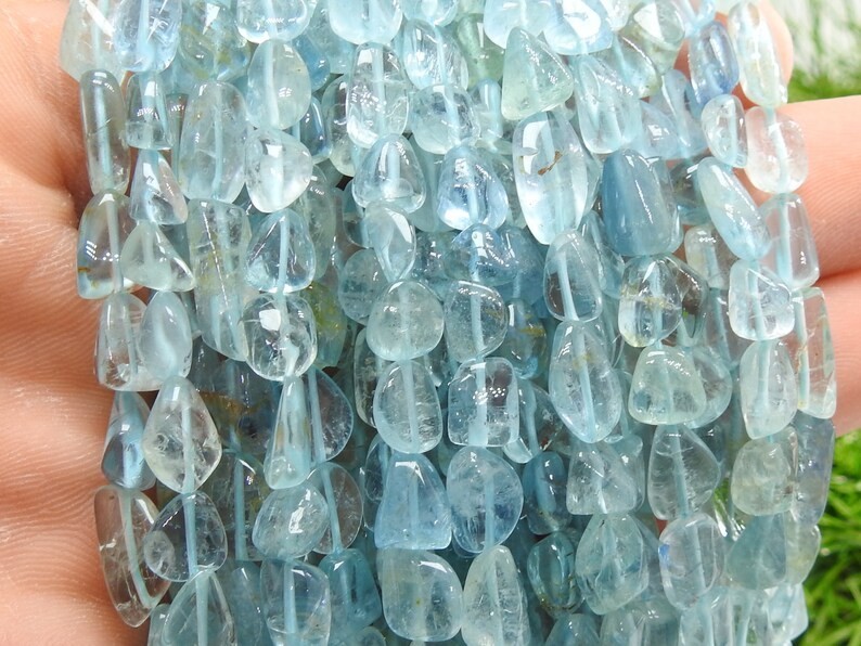 Natural Aquamarine Smooth Tumble Beads Loose Gemstone 16″ Strand 6x5mm-10x7mm