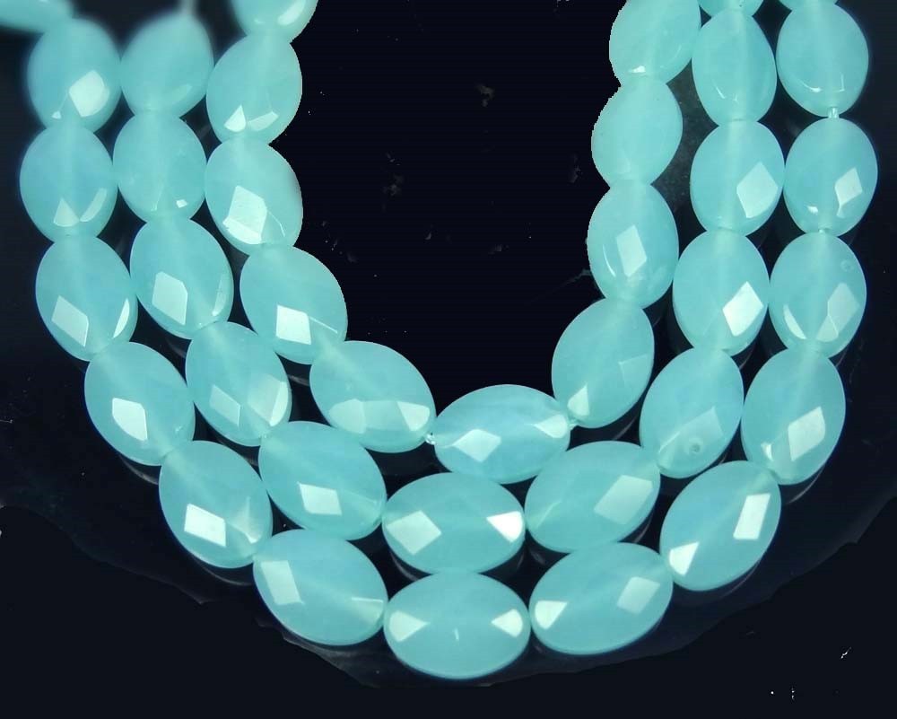 14x10mm Aqua Blue Chalcedony Quartz Faceted Oval Beads (14pcs)